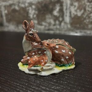 Doe & Fawn - Enamel & Crystal Trinket Keeper Box Tchotchke Figure